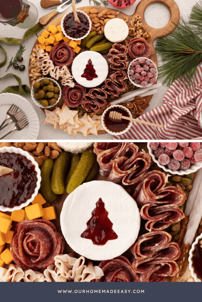 collage of finished Christmas tree charcuterie