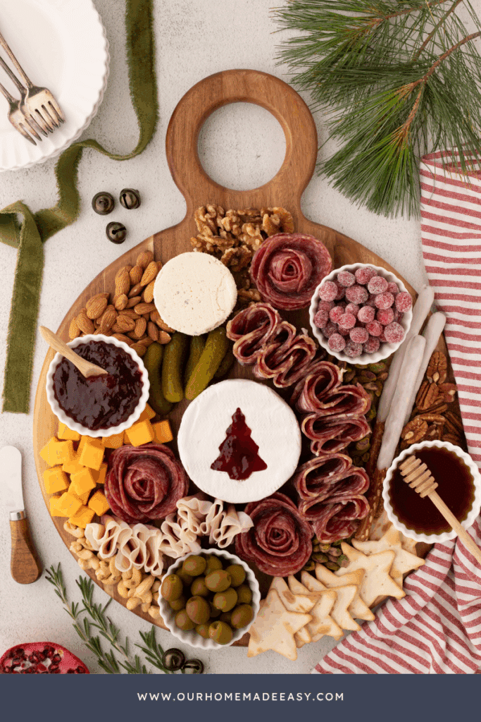 Complete Christmas Charcuterie board on marble counter