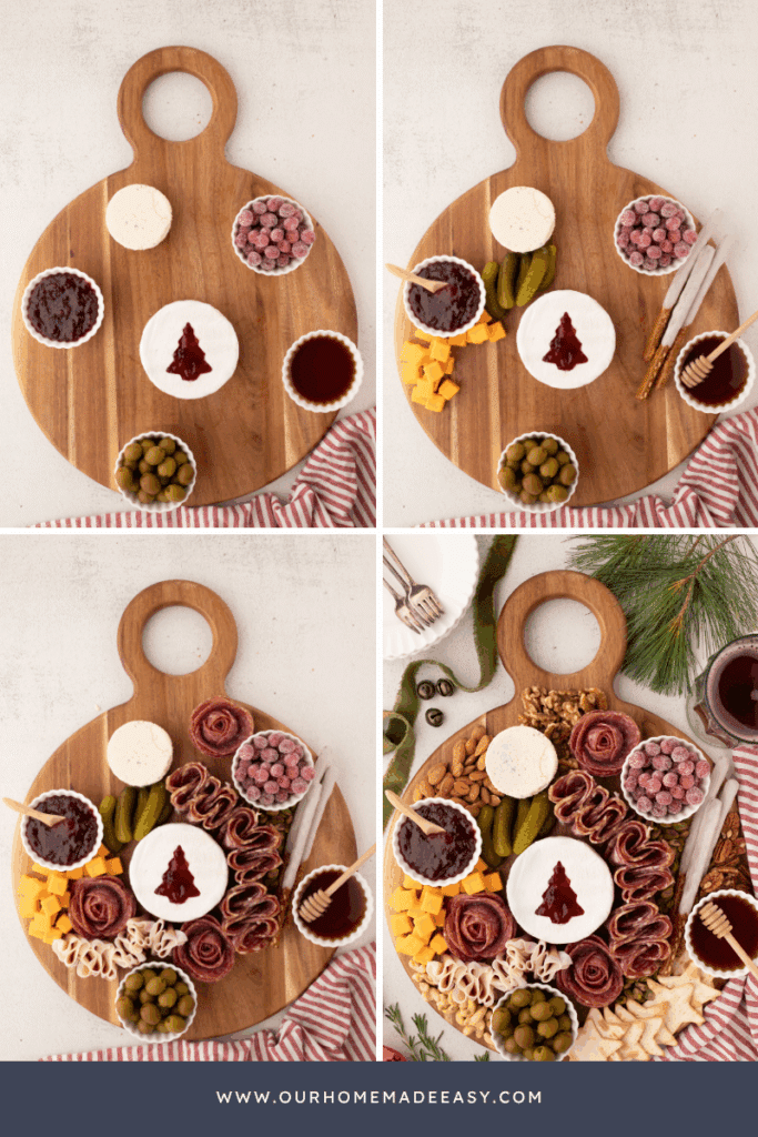 collage showing how to build a Christmas Charcuterie board