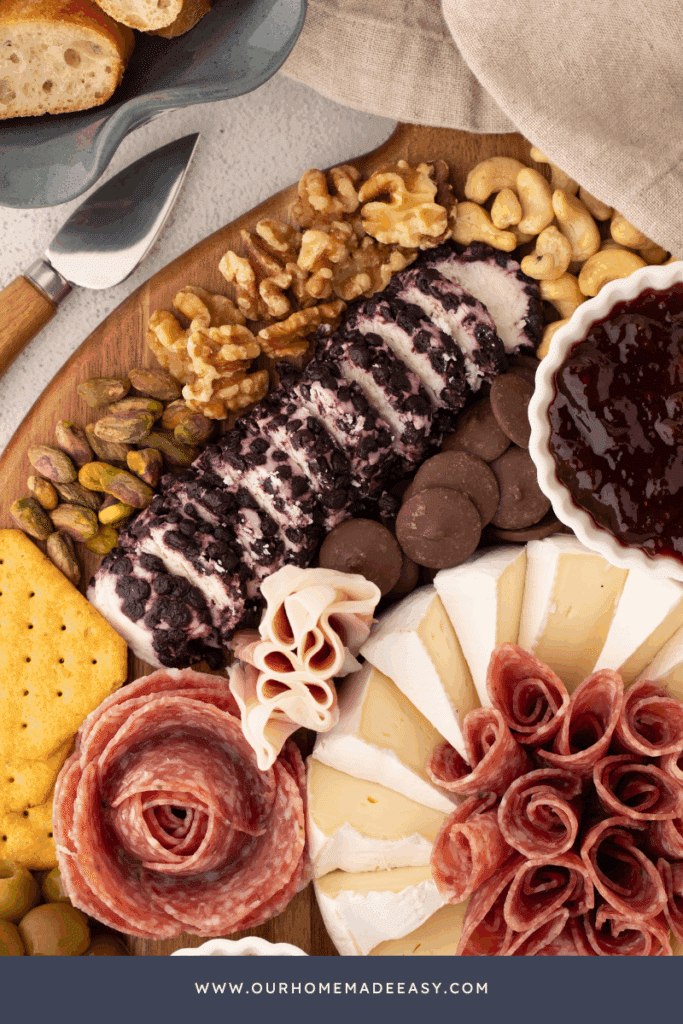 close up of meat and cheese appetizer sliced