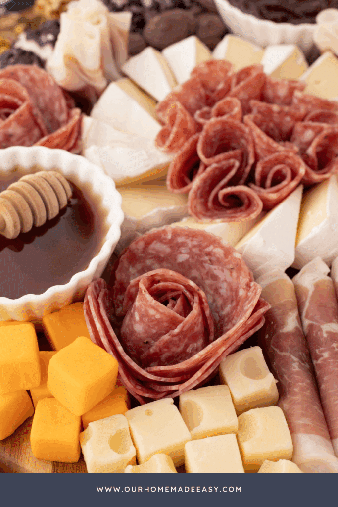 close up of pre-cut cheeses for an easy appetizer