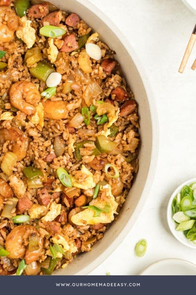 Cajun fried rice finished in skillet