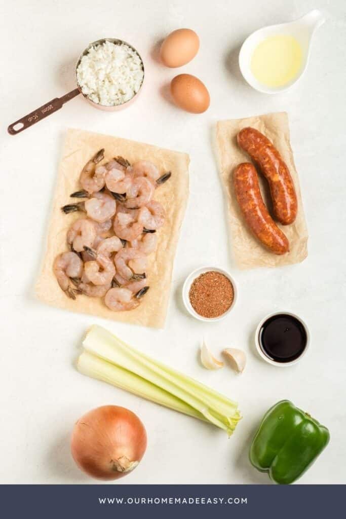 Cajun Fried Rice Ingredients lying on countertop