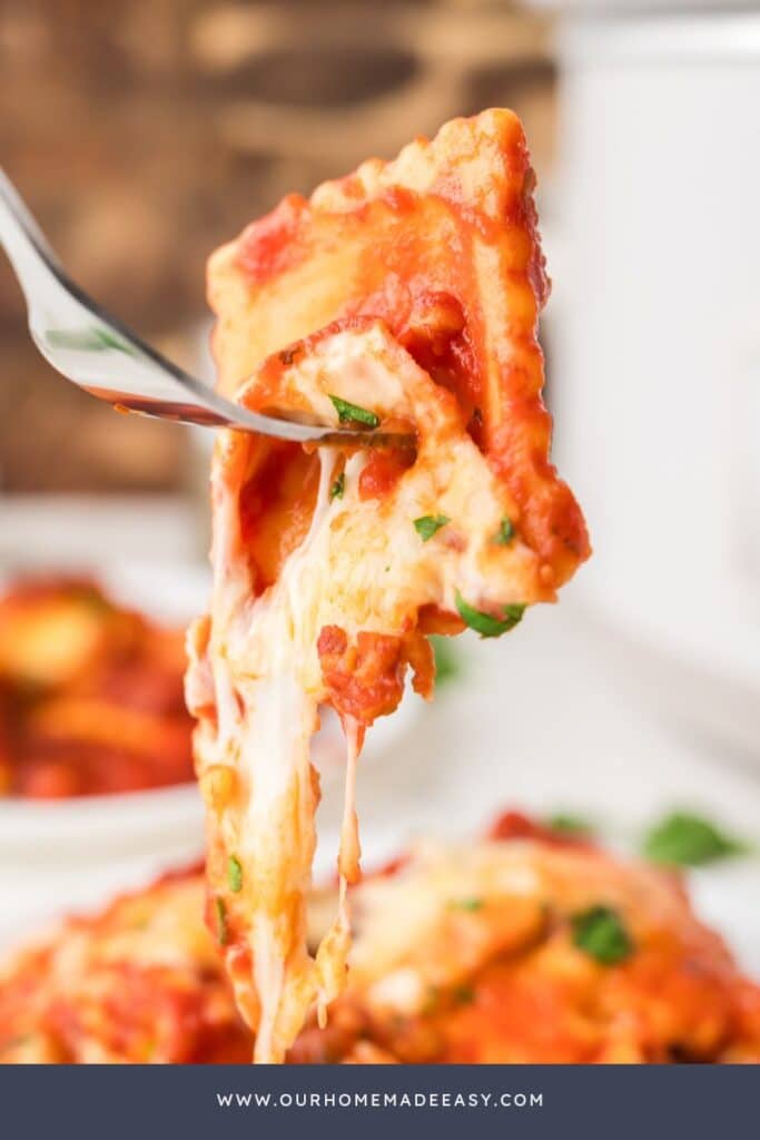 bite shot of finished frozen ravioli