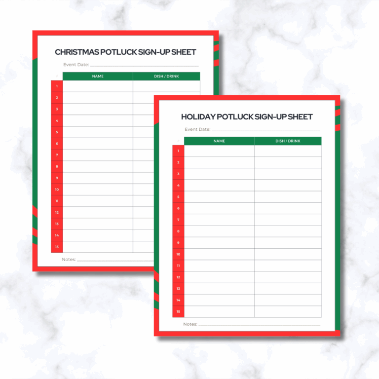 two Christmas lunch sign up sheets