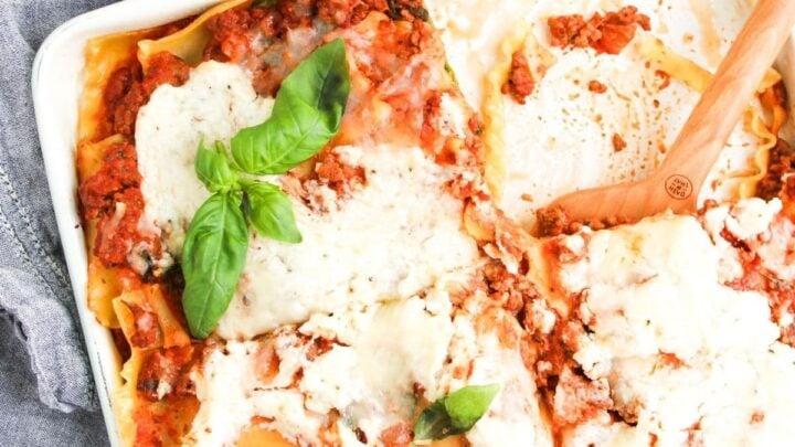 finished lasagna in sheet pan