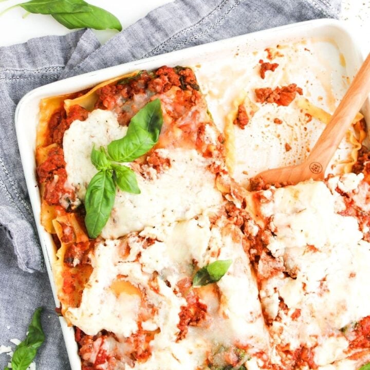 finished lasagna in sheet pan