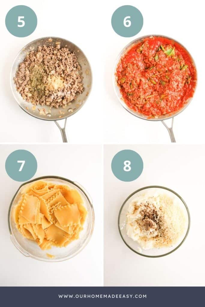 browning ground beef collage for lasagna