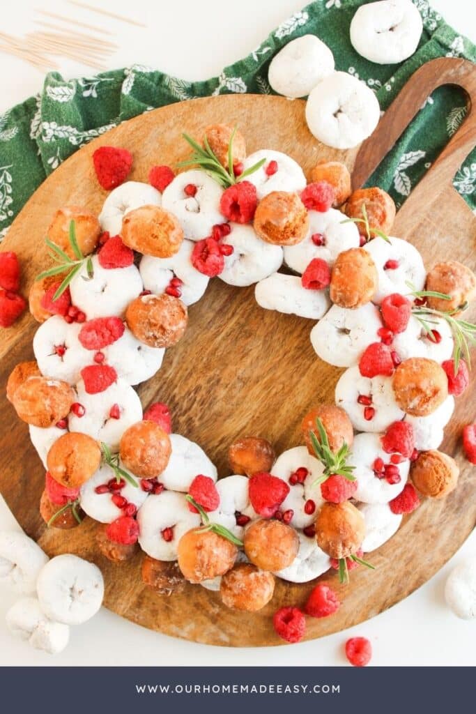 Looking down at finished no bake Christmas wreath