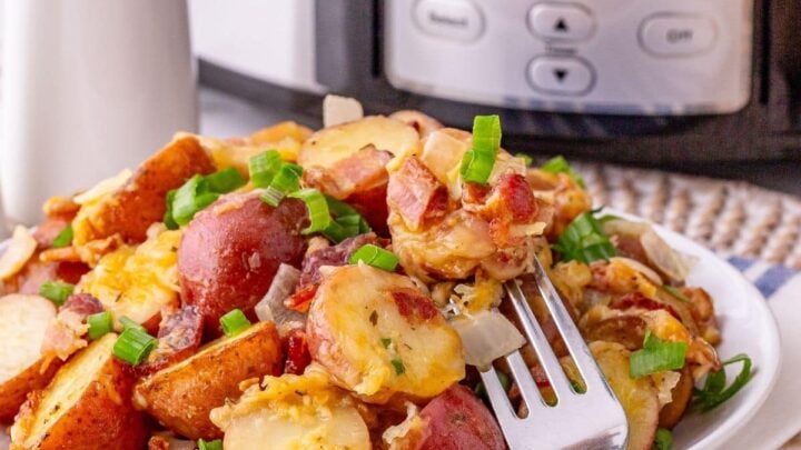 Finished bacon ranch potatoes in front of slow cooker