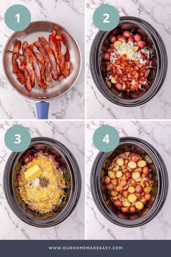 collage showing how to make red potatoes in the slow cooker