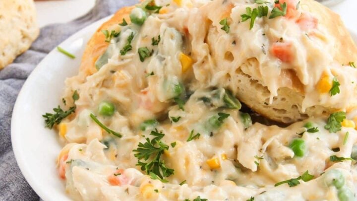 crustless chicken pot pie on plate