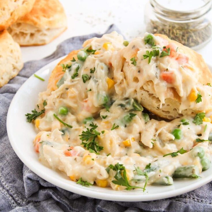 crustless chicken pot pie on plate