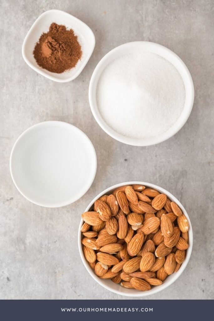 cinnamon candied almonds ingredients on countertop