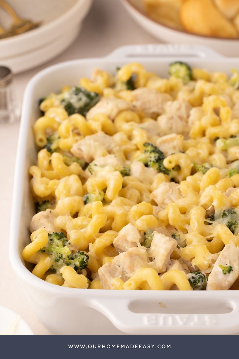 finished shot looking at Chicken Broccoli alfredo bake