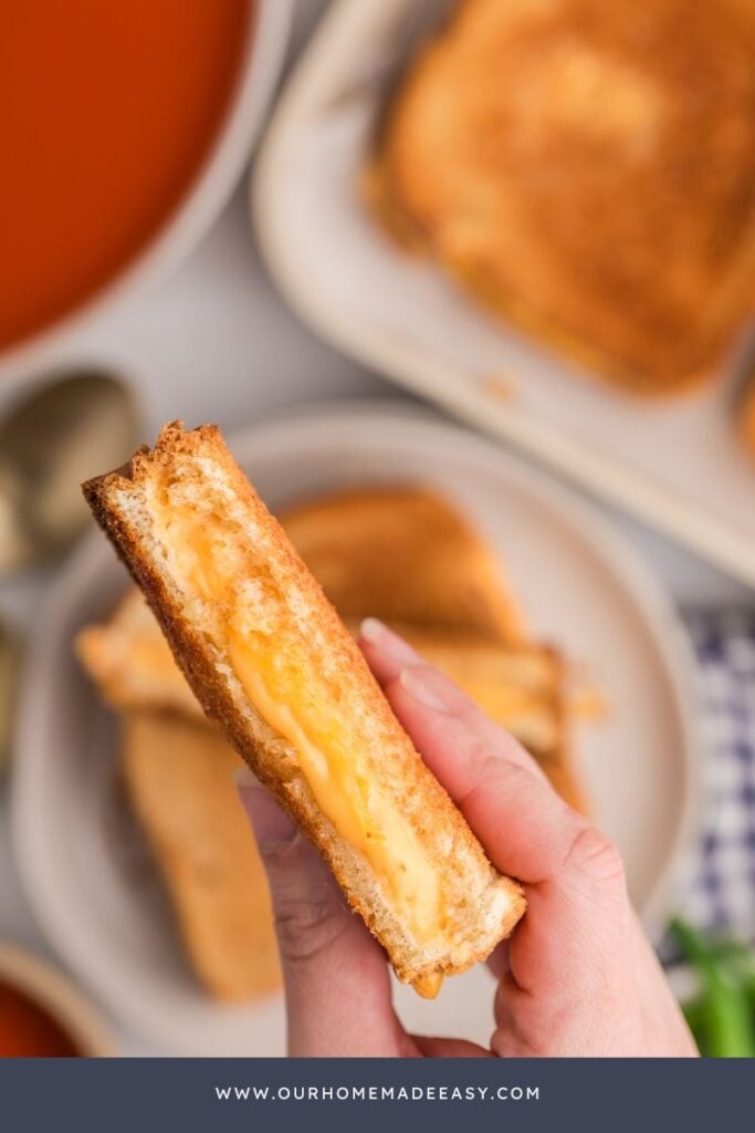 close up of finished oven baked cheese sandwich for a group