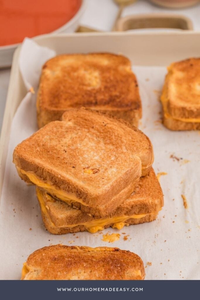 stacked sheet pan grilled cheese sandwiches oven baked