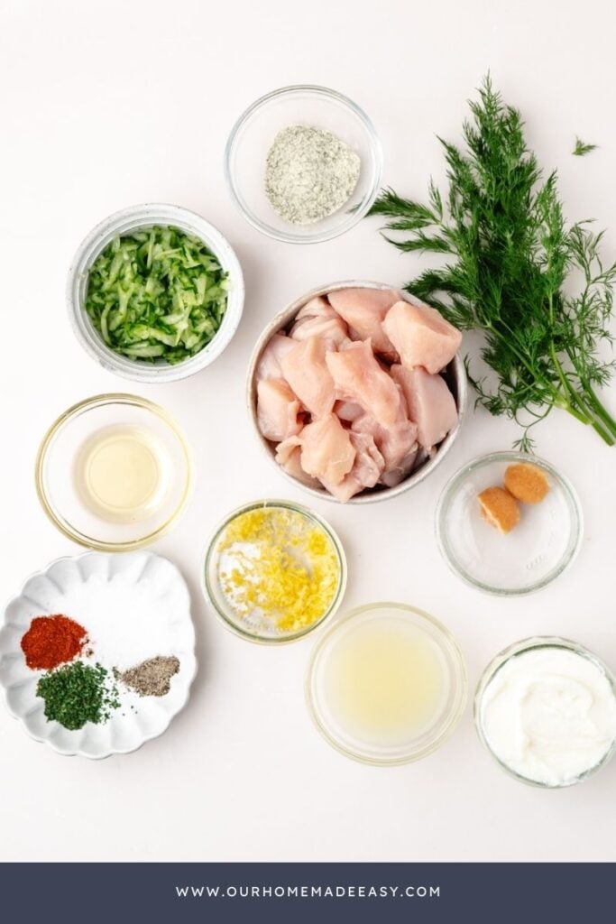 Oven Baked ranch Chicken Skewers Ingredients on table