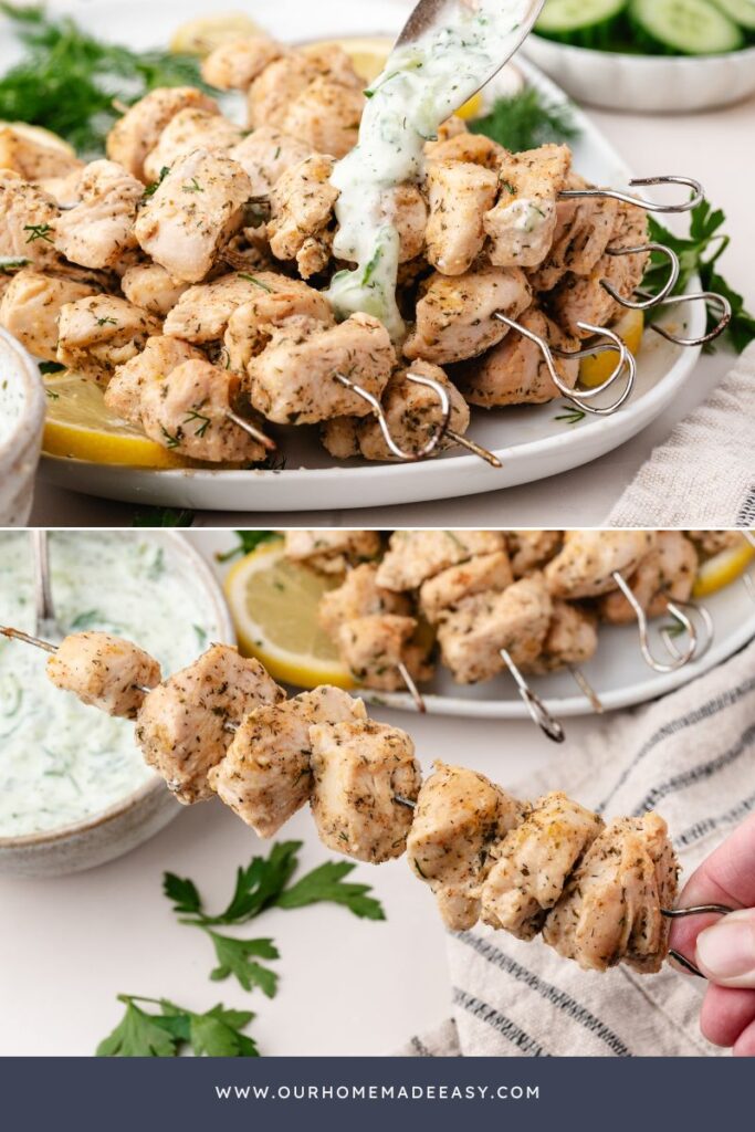 collage of finished chicken kabobs