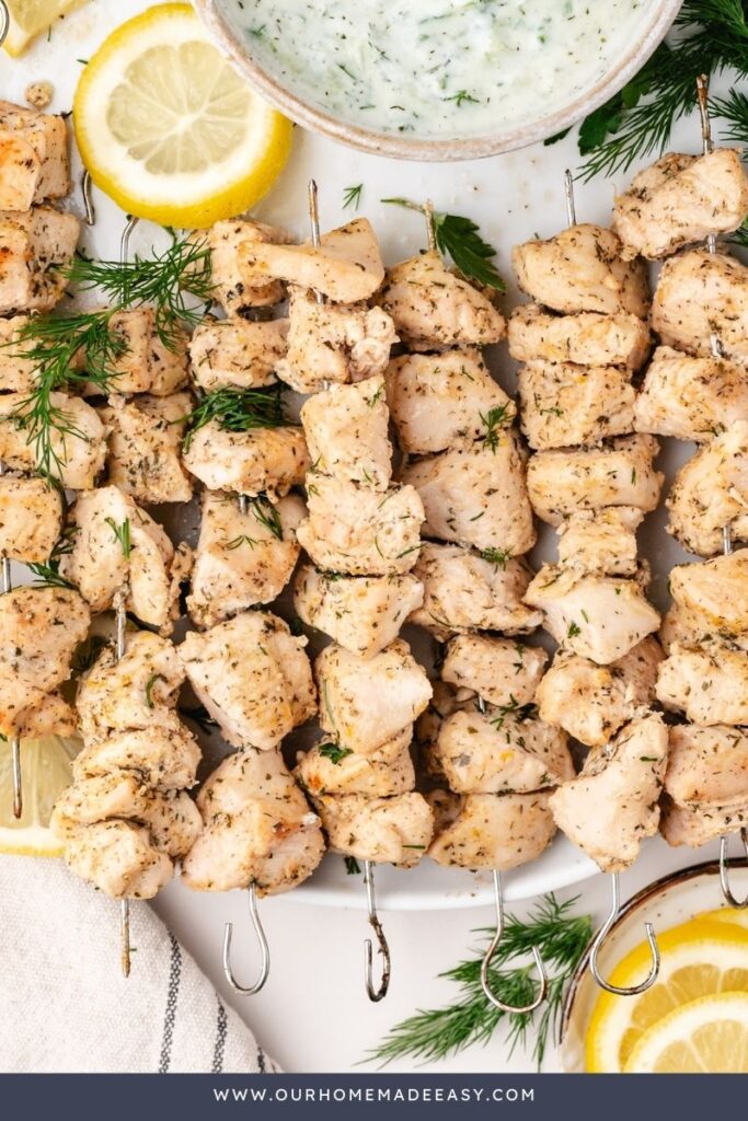 finished grilled chicken on skewers