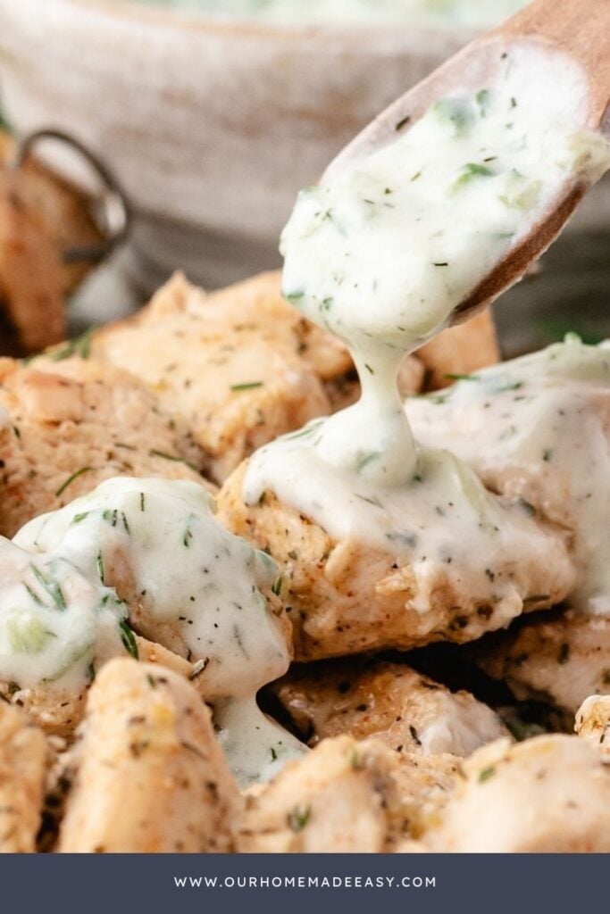 finished ranch tzatziki sauce on grilled chicken