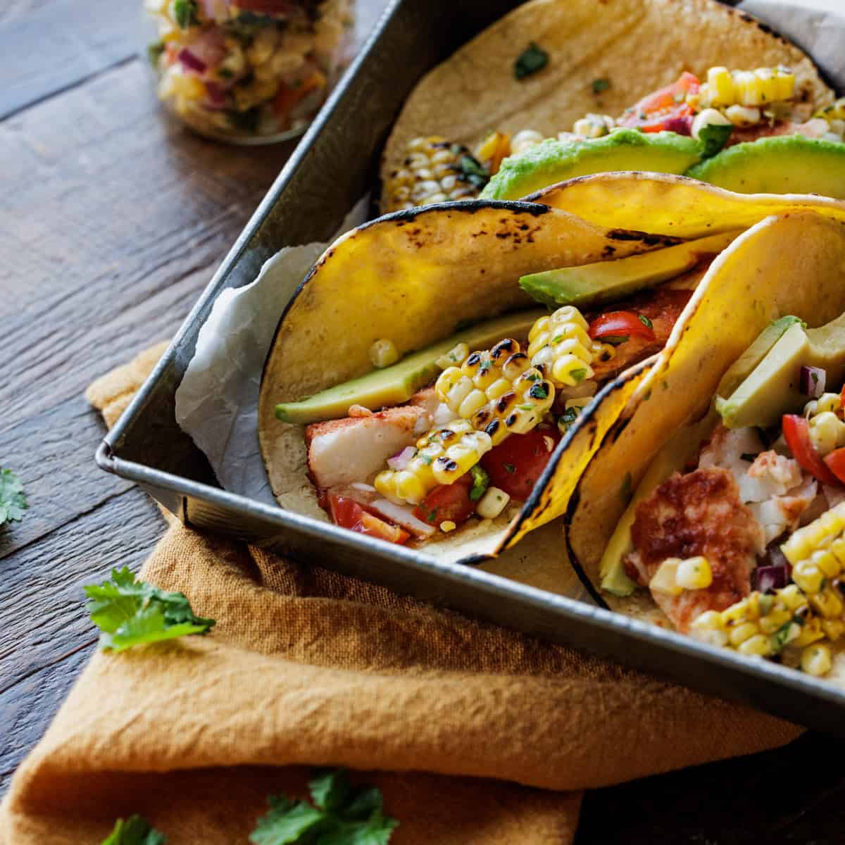 Image for Grilled Halibut Tacos with Charred Corn Salsa