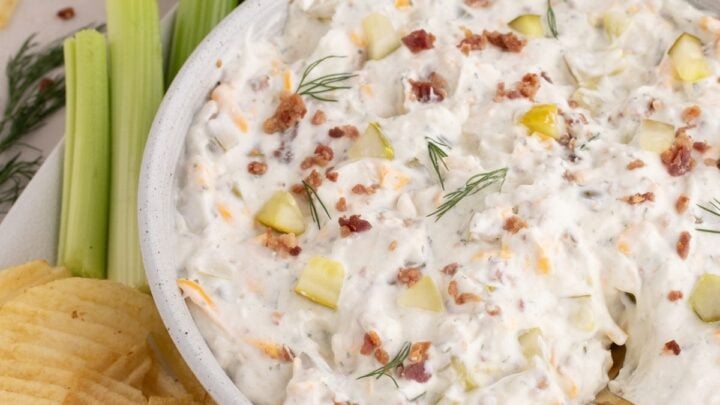 creamy dill pickle dip with bacon and ranch