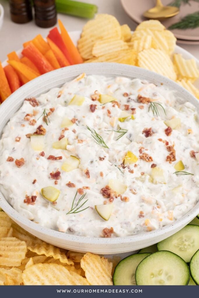 close up of finished pickle dip