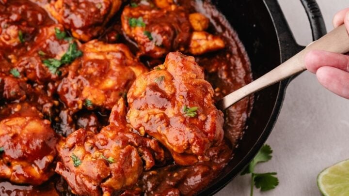 ancho chili glazed chicken in pan