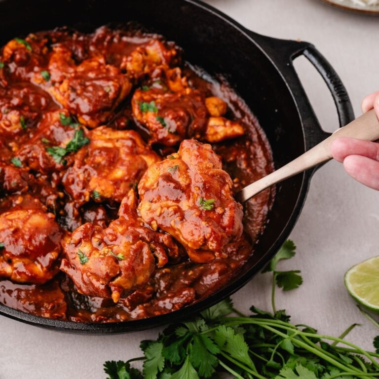 ancho chili glazed chicken in pan