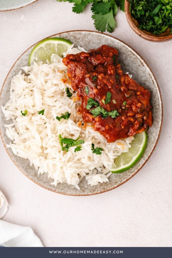ancho chili glazed chicken thighs with cilantro lime rice