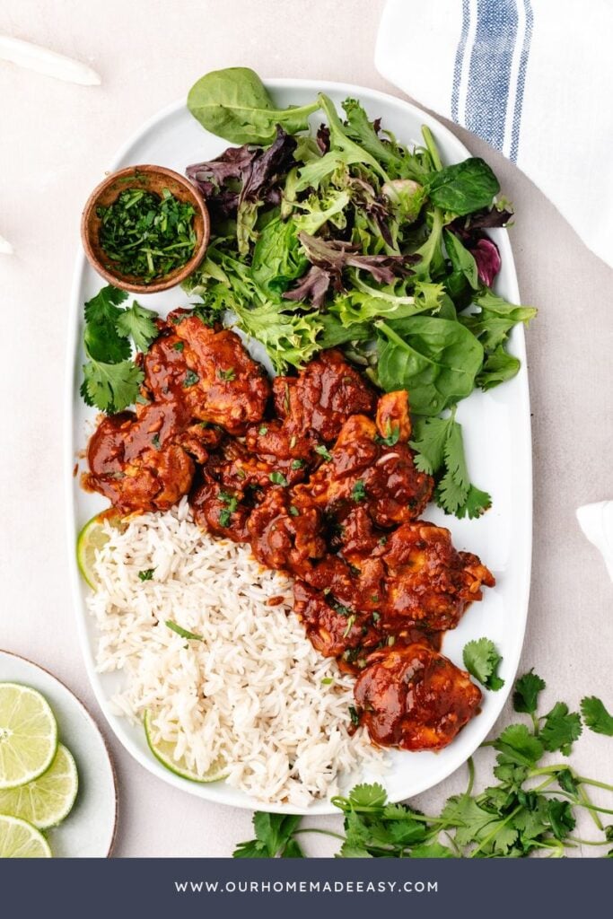 plated easy dinner recipe with rice and sides
