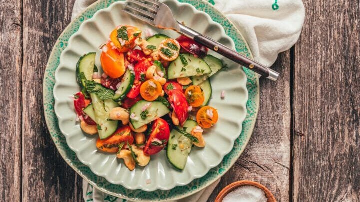 Image for Cucumber Tomato Salad with Roasted Cashews and Mint
