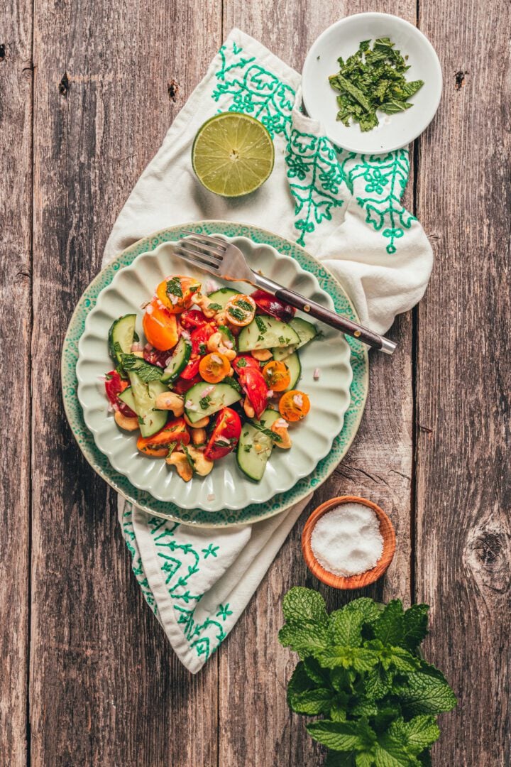 Image for Cucumber Tomato Salad with Roasted Cashews and Mint