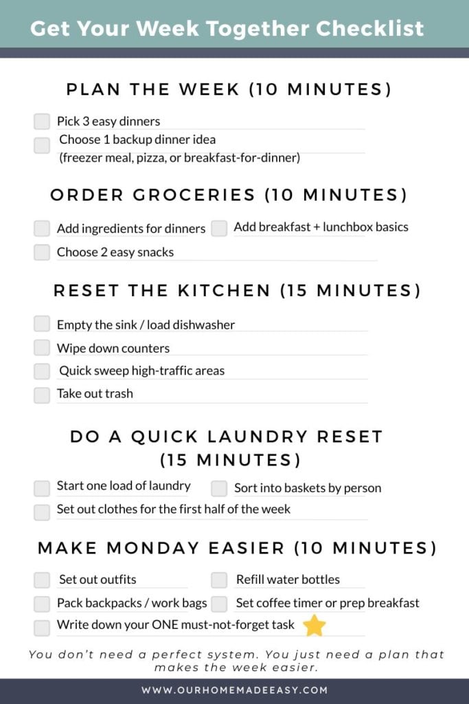 sunday prep checklist for busy weeks