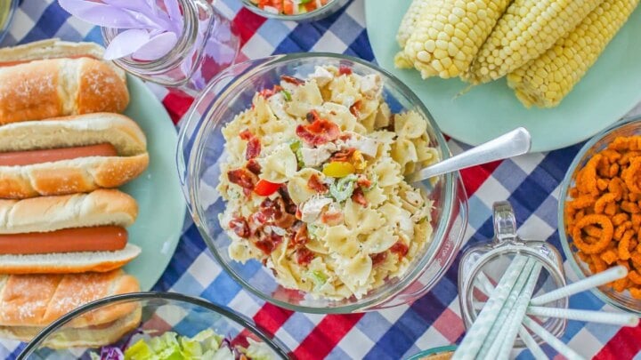 Image for Creamy Chicken and Bacon Bowtie Pasta Salad Recipe - Perfect for Barbecues and Potlucks!