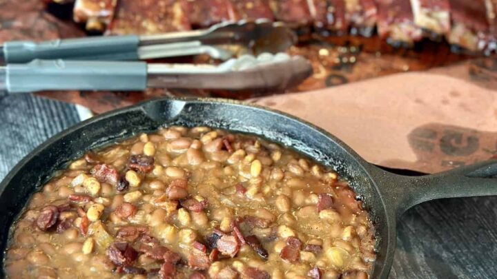 Image for Easy Traeger Smoked Baked Beans Recipe with Bacon