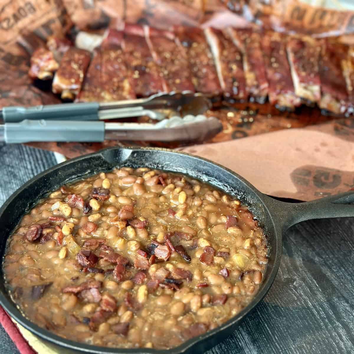 Image for Easy Traeger Smoked Baked Beans Recipe with Bacon