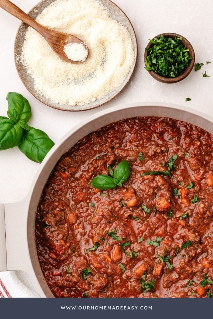 parmesan cheese and bolognese sauce