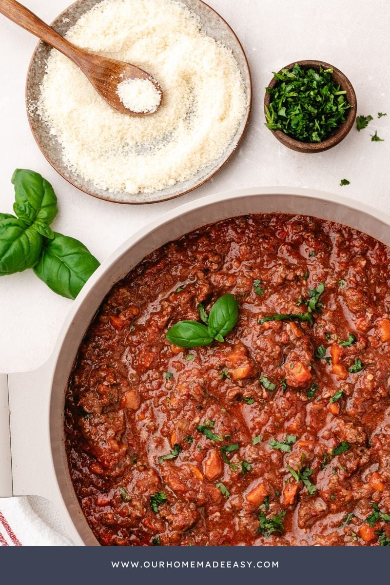 parmesan cheese and bolognese sauce