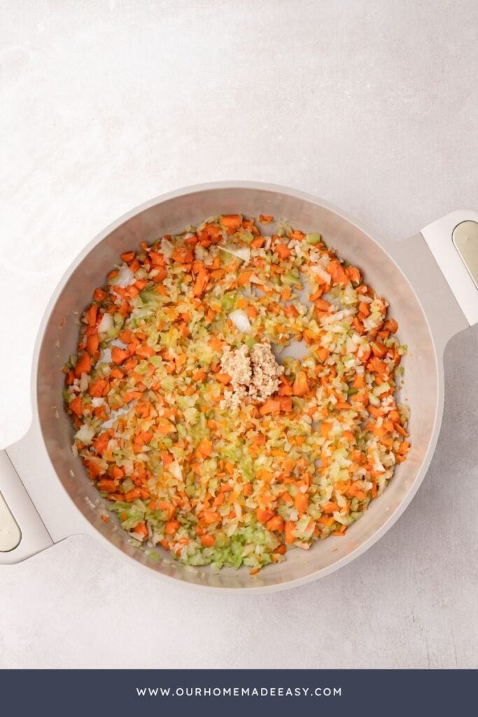 carrots, celery, and garlic bolognese base