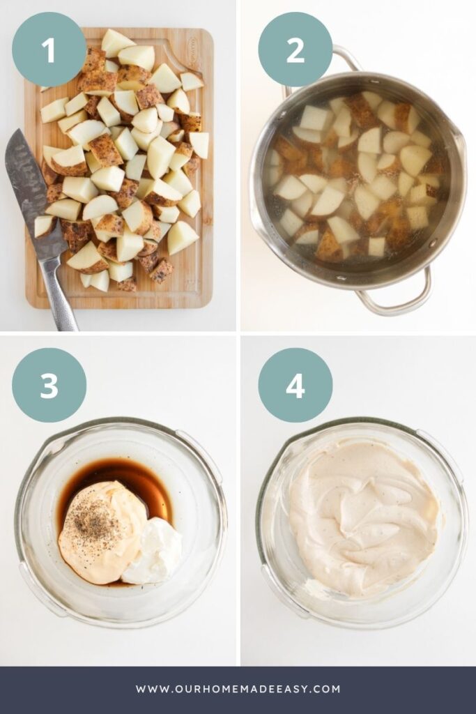 step by step collage how to make baked potato salad
