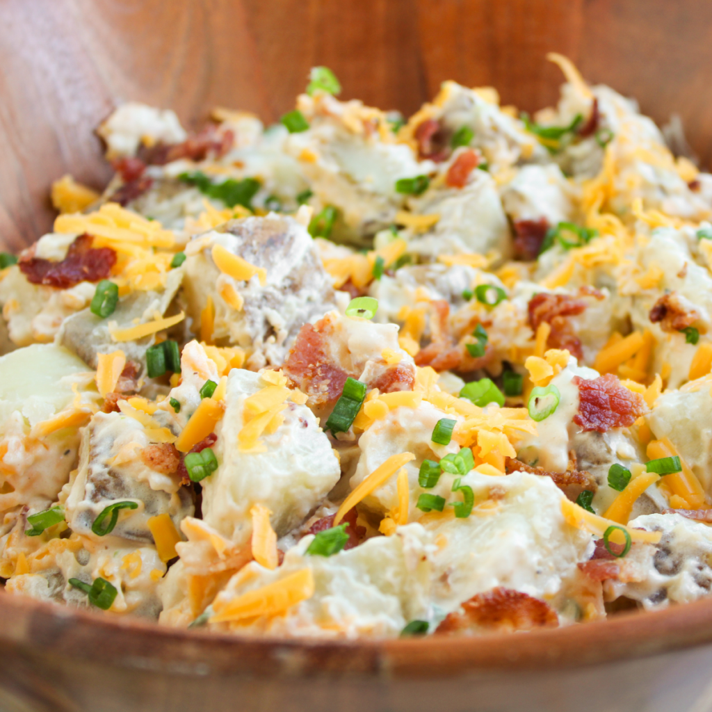 An easy loaded baked potato salad recipe perfect for BBQs or weeknight dinners