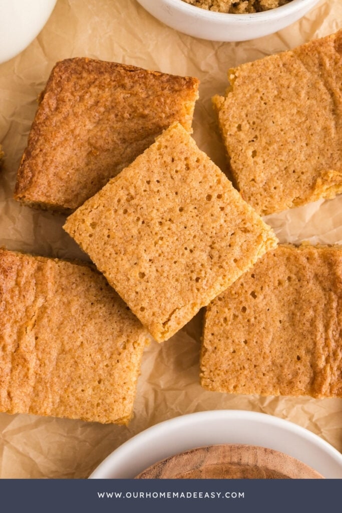 close up of sliced brown butter blondie bars