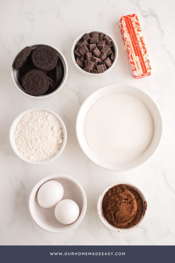 Oreo Brownie Ingredients on countertop