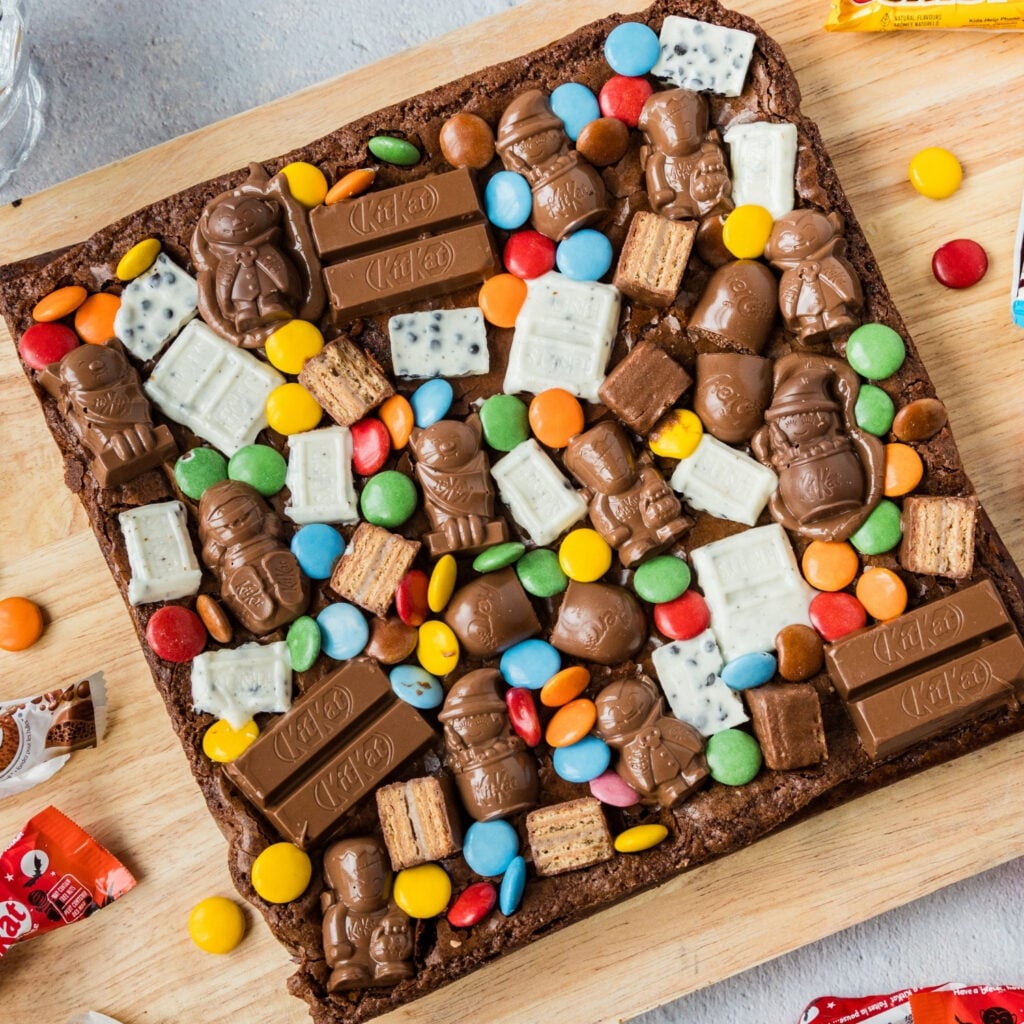 Leftover Halloween candy brownies finished