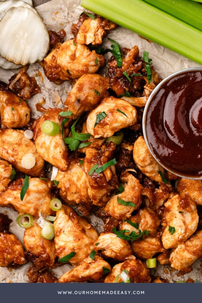 close up of homemade fresh and easy chicken bites with homemade sauce