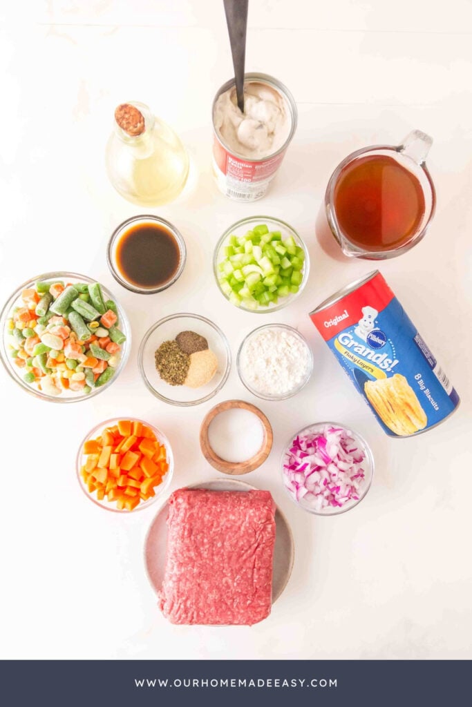 beef pot pie ingredients on countertop
