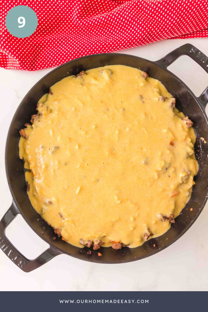 cornbread casserole ready to go in the oven