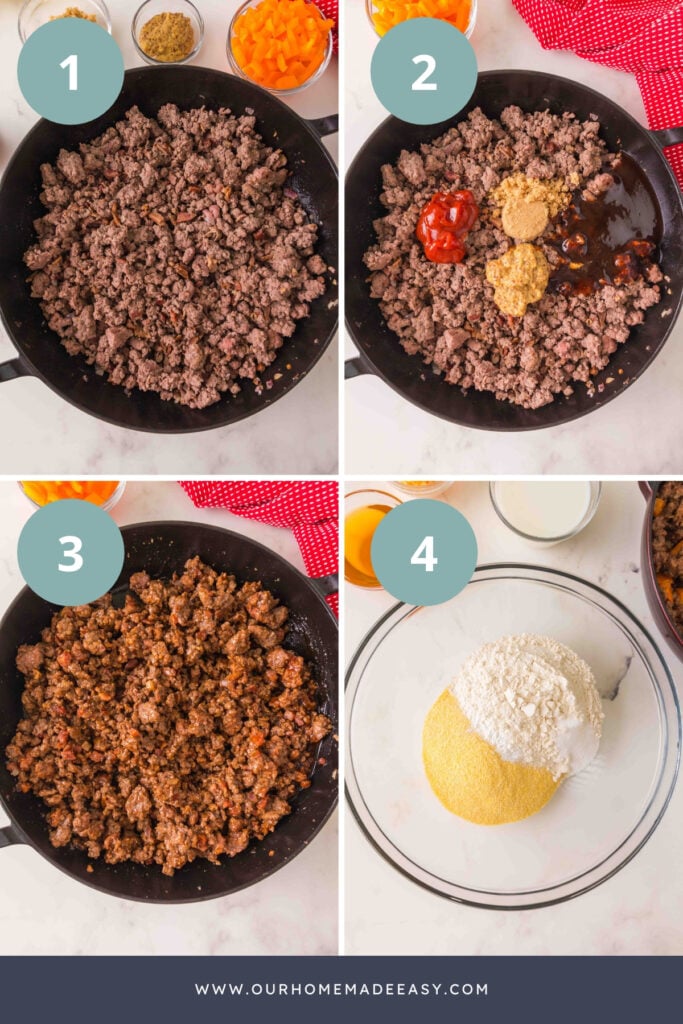 how to make BBQ ground beef cornbread casserole filling